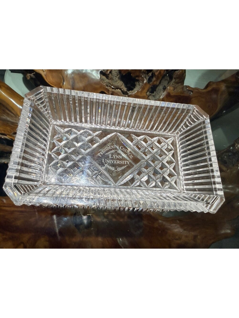 Clear Cut Glass Diamond Pattern Rectangular Tray 8 in Decorative Lynn University